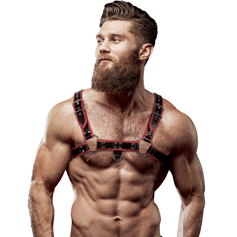 FETISH SUBMISSIVE ATTITUDE - BRUSTHARNESS AUS ÖKOLEDER FÜR HERREN SCHWARZ/ROT – BDSM-Zubehör Bild 1