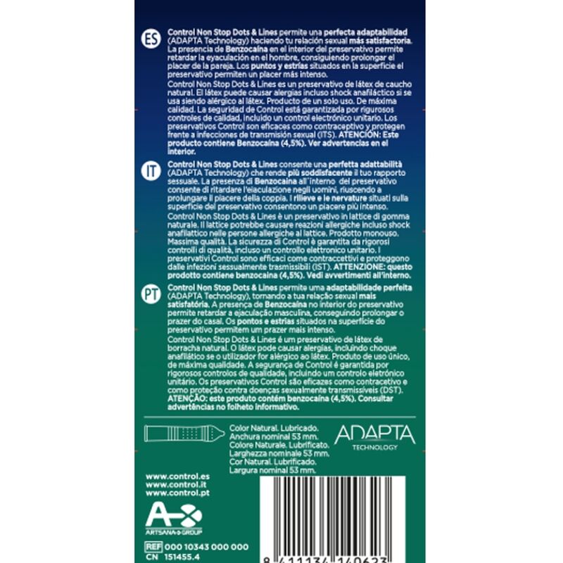 CONTROL - NONSTOP DOTS AND LINES CONDOMS 12 UNITS für Schutz und angenehmes Gefühl