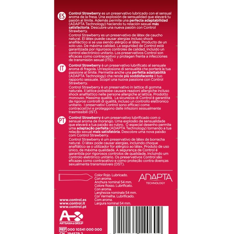 Control Passt Strawberry Kondome 12er-Pack – Aromatisiert mit Erdbeergeschmack & Adapta-Form für Schutz und angenehmes Gefühl