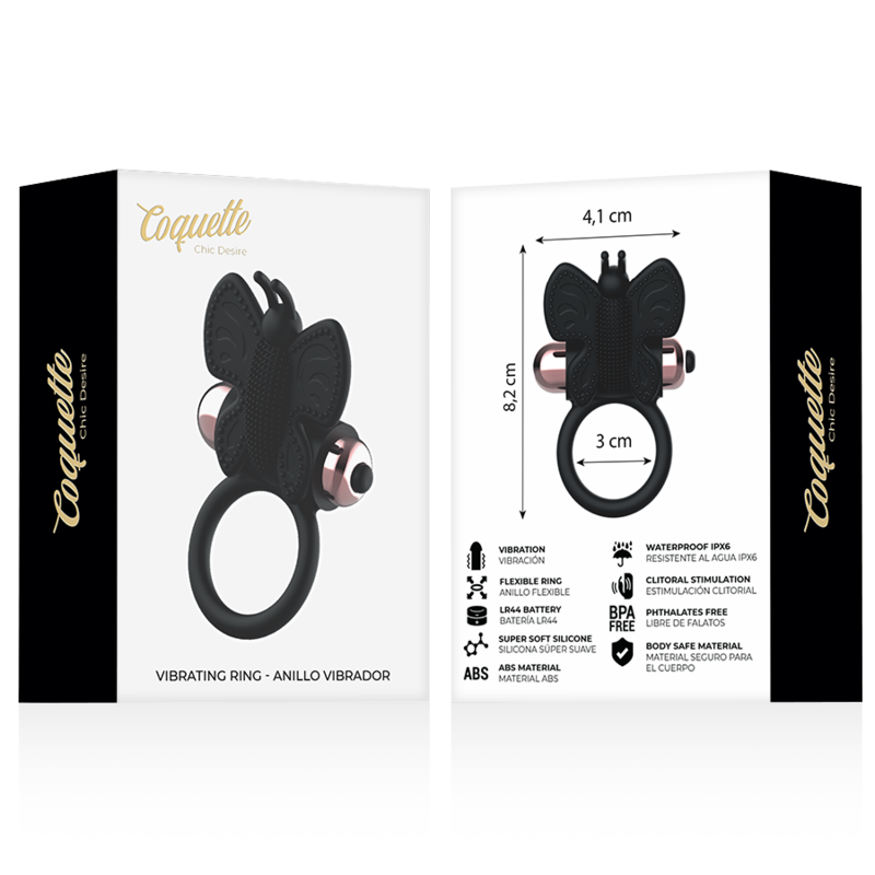 COQUETTE CHIC DESIRE - COCKRING SCHMETTERLING MIT VIBRATOR SCHWARZ/ GOLD bei Secret Pulse im Erotikshop