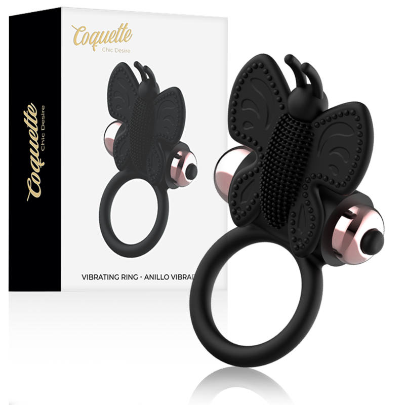 COQUETTE CHIC DESIRE - COCKRING SCHMETTERLING MIT VIBRATOR SCHWARZ/ GOLD Penisring diskret online kaufen