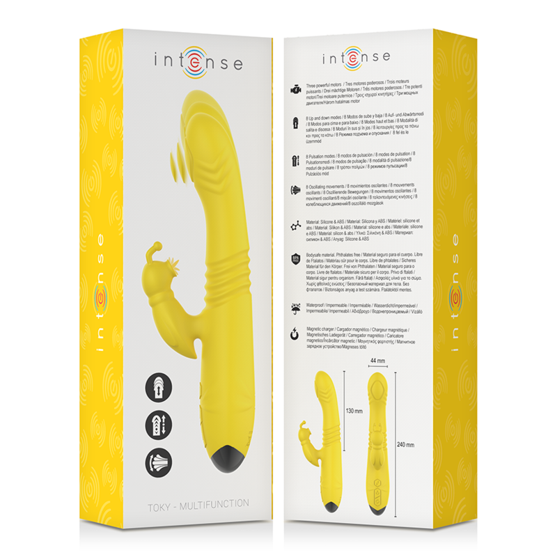 Intense Toky Multifunktionsvibrator – Up & Down, Klitorisstimulator, 8 Pulsations- & Leckmodi, gelb Klitorisstimulator Produktansicht und Details