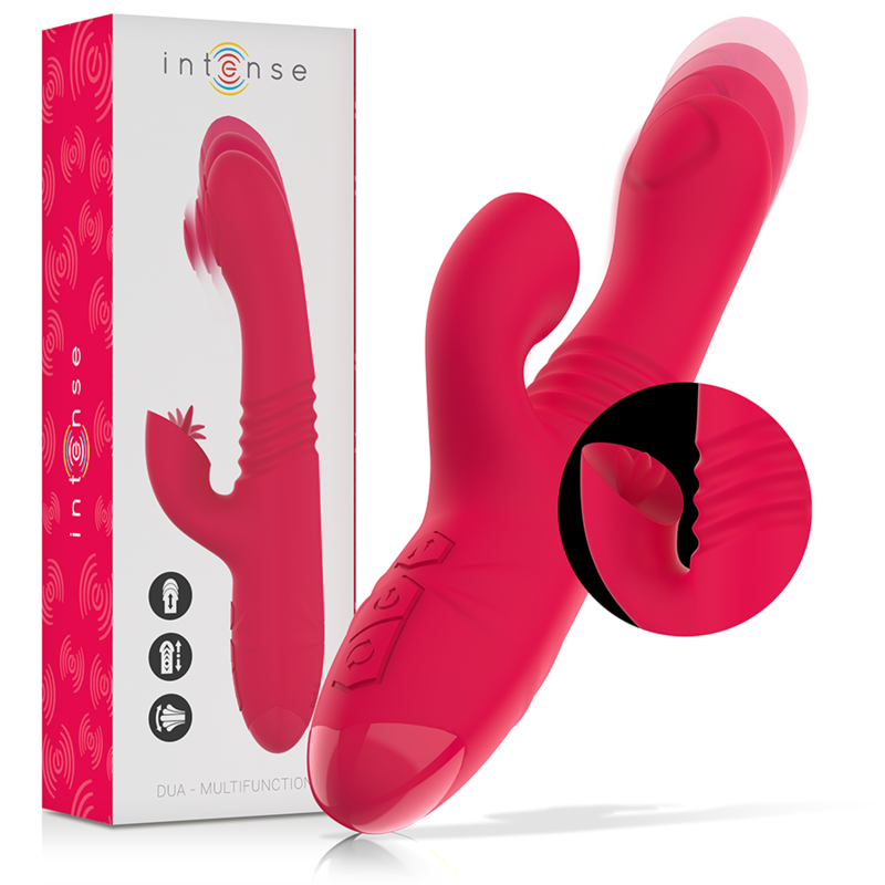 INTENSE - DUA MULTIFUNKTIONS-WIEDERAUFLADBARER AUF- UND AB-VIBRATOR MIT ROTER ZUNGE Vibrator diskret online kaufen