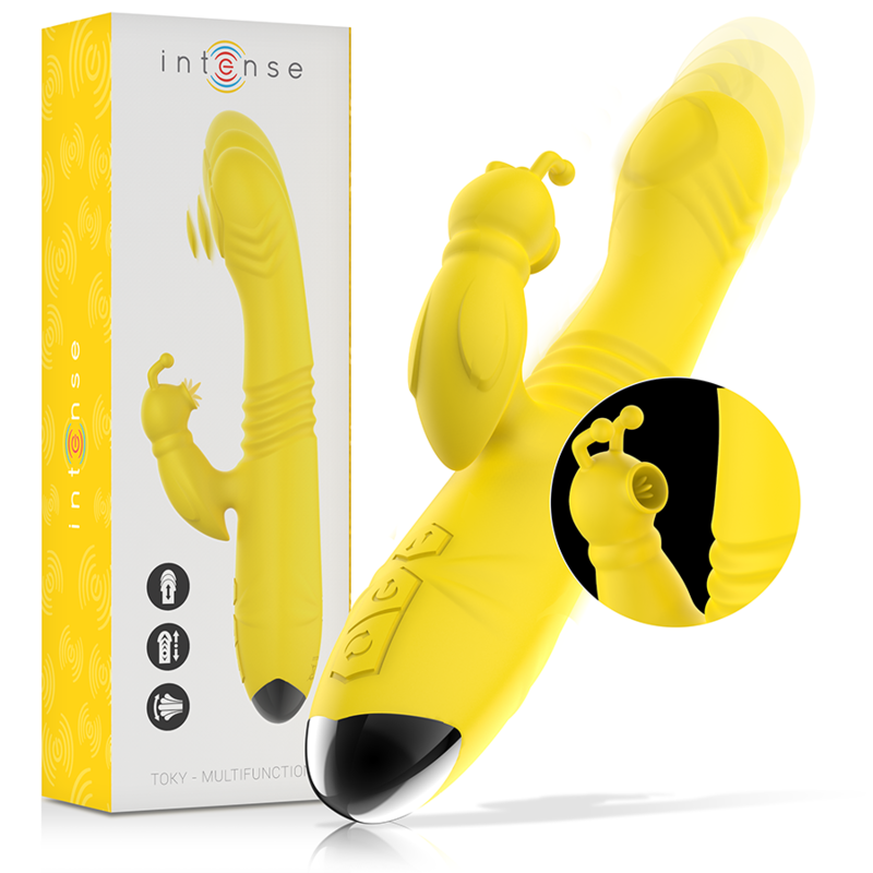 Intense Toky Multifunktionsvibrator – Up & Down, Klitorisstimulator, 8 Pulsations- & Leckmodi, gelb Klitorisstimulator Produktansicht und Details
