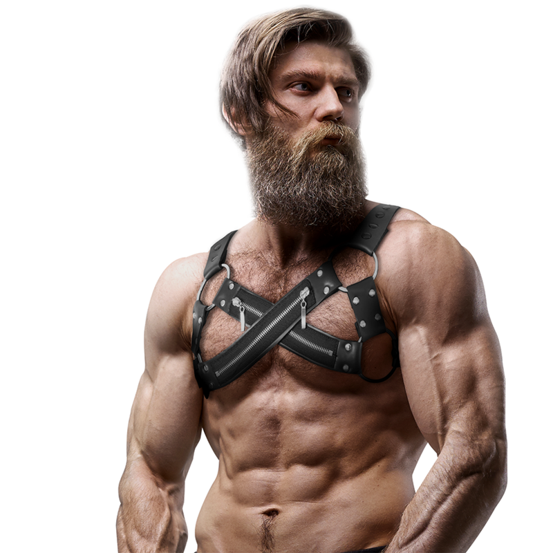 FETISH SUBMISSIVE ATTITUDE - VERSTELLBARER NEOPREN-BRUSTGURT MIT CROSS-OVER-BULLDOG-REISSVERSCHLUSS FÜR MNNER – BDSM-Zubehör Bild 4