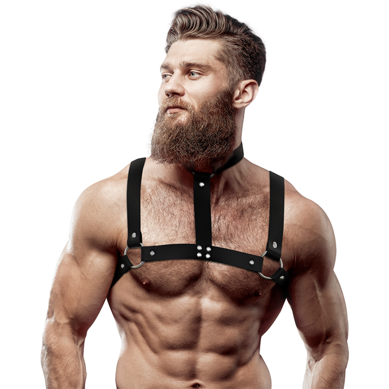 FETISH SUBMISSIVE Attitude Brustharness aus Ökoleder – Verstellbar, mit Halskette für Männer | Secret Pulse – BDSM-Zubehör Bild 1