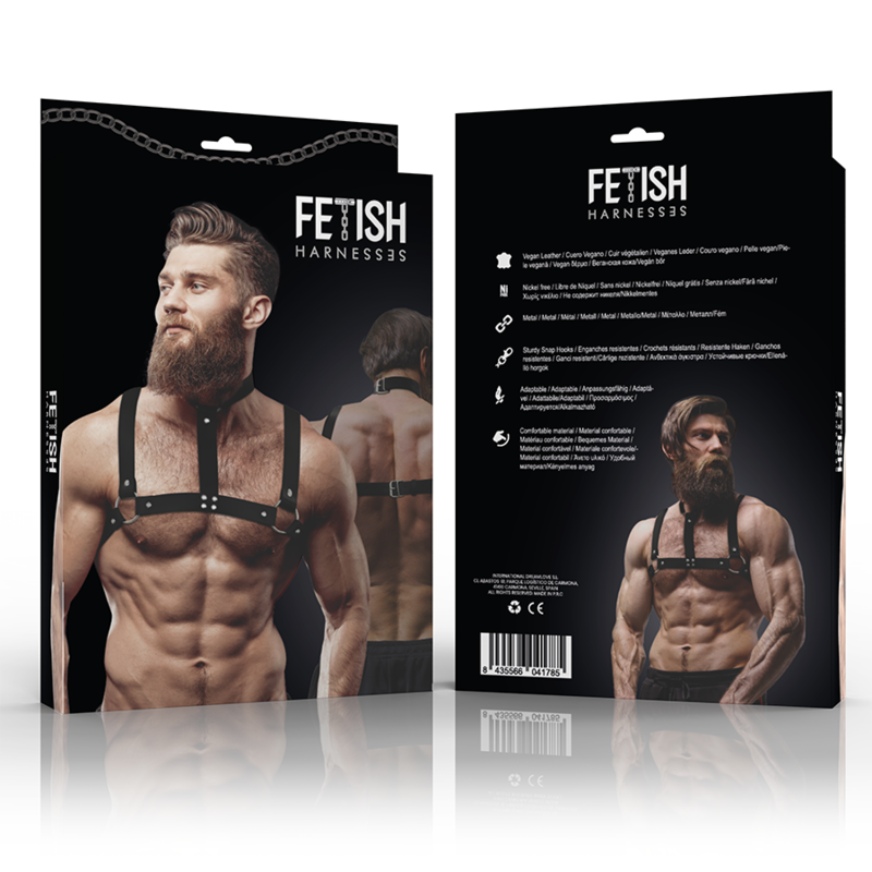 FETISH SUBMISSIVE Attitude Brustharness aus Ökoleder – Verstellbar, mit Halskette für Männer | Secret Pulse – BDSM-Zubehör Bild 2