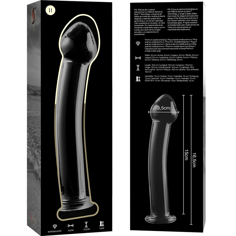 NEBULA SERIES BY IBIZA - MODELL 11 DILDO BOROSILIKATGLAS KLAR 16 CM -O- 3 CM Produktansicht und Details