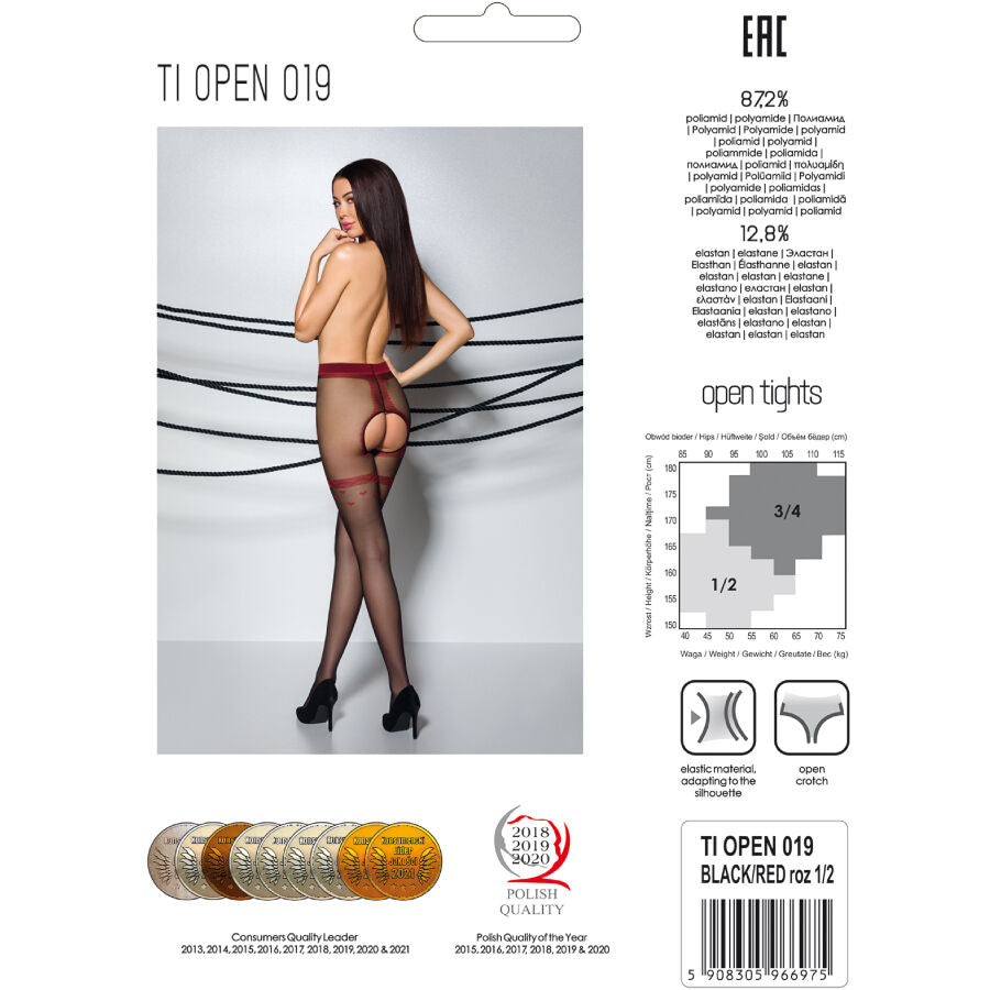 PASSION - TIOPEN 019 SCHWARZ/ROT STRUMPFHOSE 3/4 20 DEN hochwertige Produktabbildung