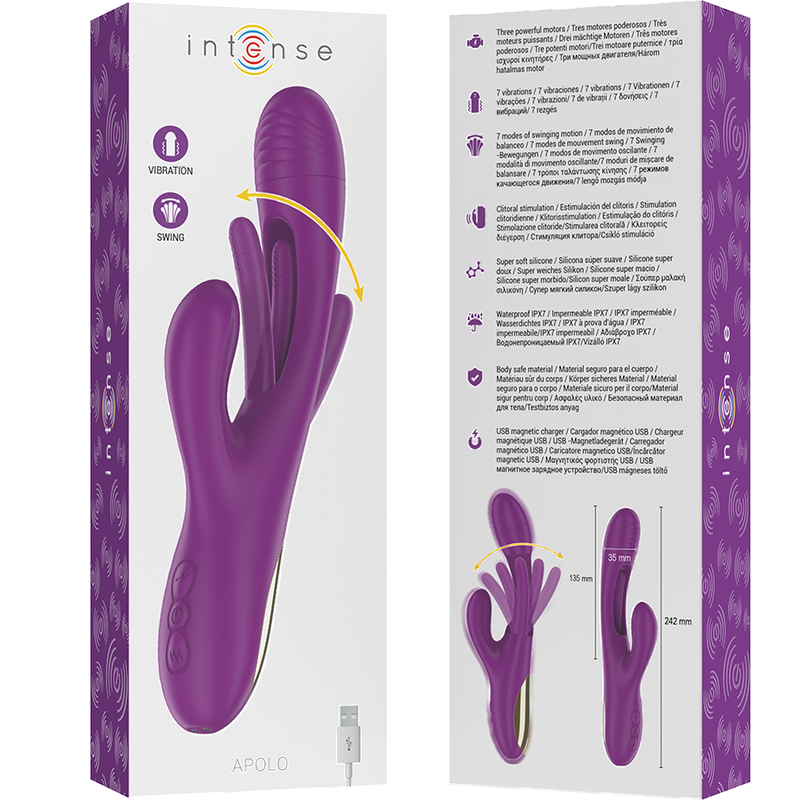 INTENSE - APOLO WIEDERAUFLADBARER MULTIFUNKTIONSVIBRATOR 7 VIBRATIONEN MIT LILA SCHWINGENDER ZUNGE – Vibrator Bild 14