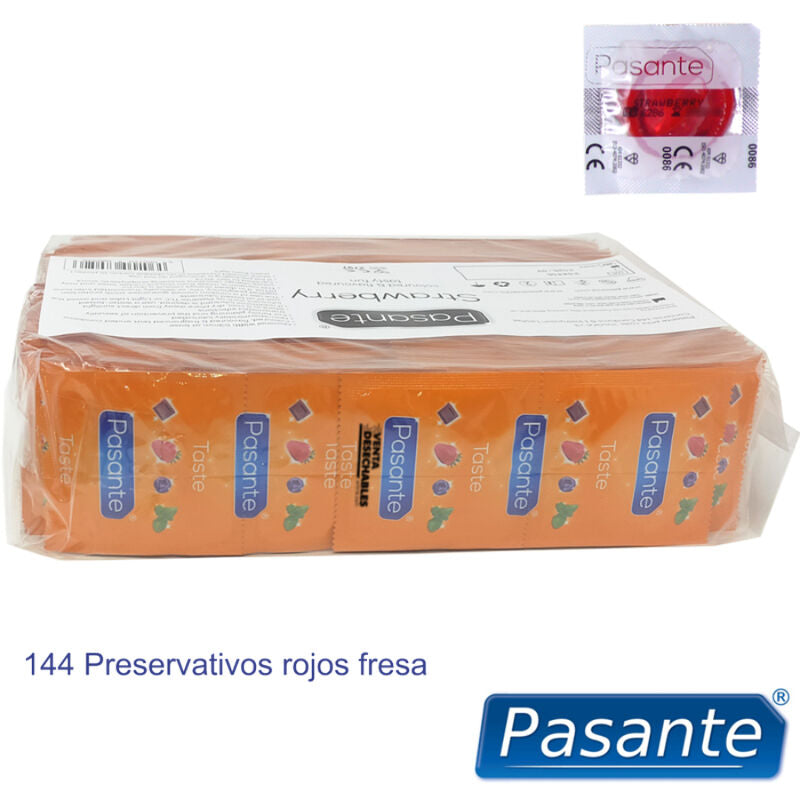 Pasante Erdbeere Kondome 144er-Pack – Aromatisierte Premium-Kondome mit Erdbeergeschmack Kondome diskret online kaufen