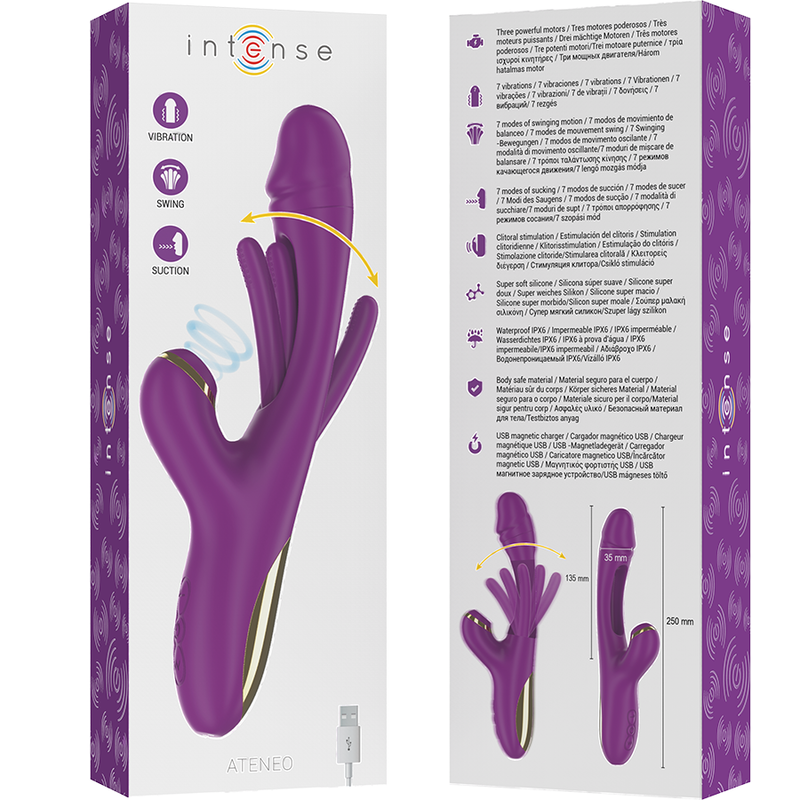 INTENSE - ATENEO WIEDERAUFLADBARER MULTIFUNKTIONSVIBRATOR 7 VIBRATIONEN MIT OSZILLIERENDER ZUNGE UND LILA SAUGROHR – Vibrator Bild 14