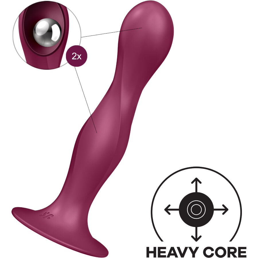 SATISFYER - DOUBLE BALL-R SILIKONDILDO GRANAT hochwertiges Intimtoy