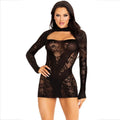 LEG AVENUE - MINIKLEID MIT SPITZE LANGARM SCHWARZ Dessous-Kleid Produktansicht