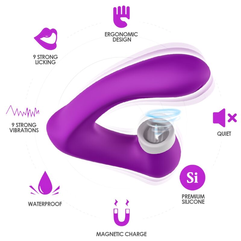 ARMONY - SECRETKISS LECKT VIBRIERENDEN CLIT UND VIBRATOR, GEBOGEN LILA hochwertiges Sextoy bei Secret Pulse