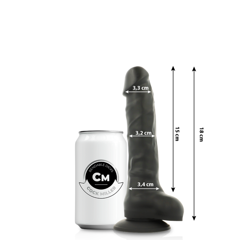 COCK MILLER – 18 cm Artikulierbarer Cocksil Dildo Schwarz Produktansicht und Details