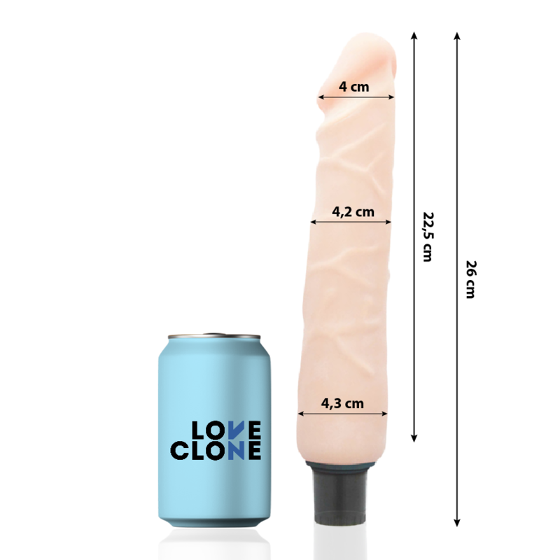 LOVECLONE - JANSEN SELBSTSCHMIERENDER VIBRATOR 26 CM -O- 4.2 CM Gleitgel Produktverpackung und Details
