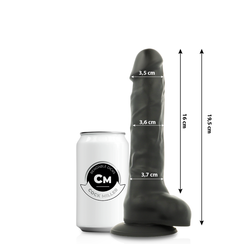 COCK MILLER – 19,5 cm Artikulierbarer Cocksil Dildo Schwarz Produktansicht und Details