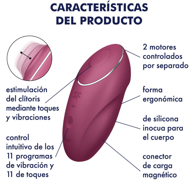 SATISFYER - TAP & CLIMAX 1 AUFLEGVIBRATOR ROT – Klitorisstimulator Bild 9