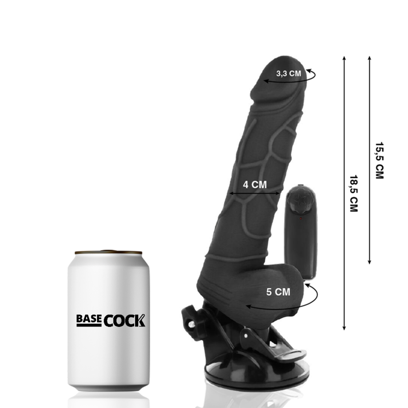BASECOCK - REALISTISCHER VIBRATOR MIT FERNBEDIENUNG SCHWARZ 18.5 CM -O- 4CM für intensive Stimulation und Self-Love