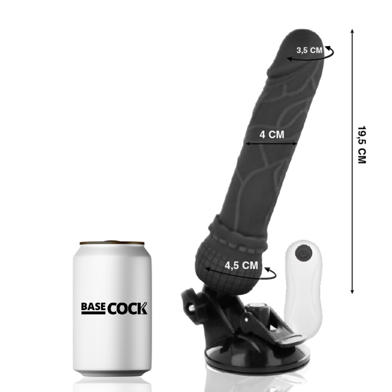 BASECOCK - REALISTISCHER VIBRATOR MIT FERNBEDIENUNG SCHWARZ 19.5 CM -O- 4 CM für intensive Stimulation und Self-Love
