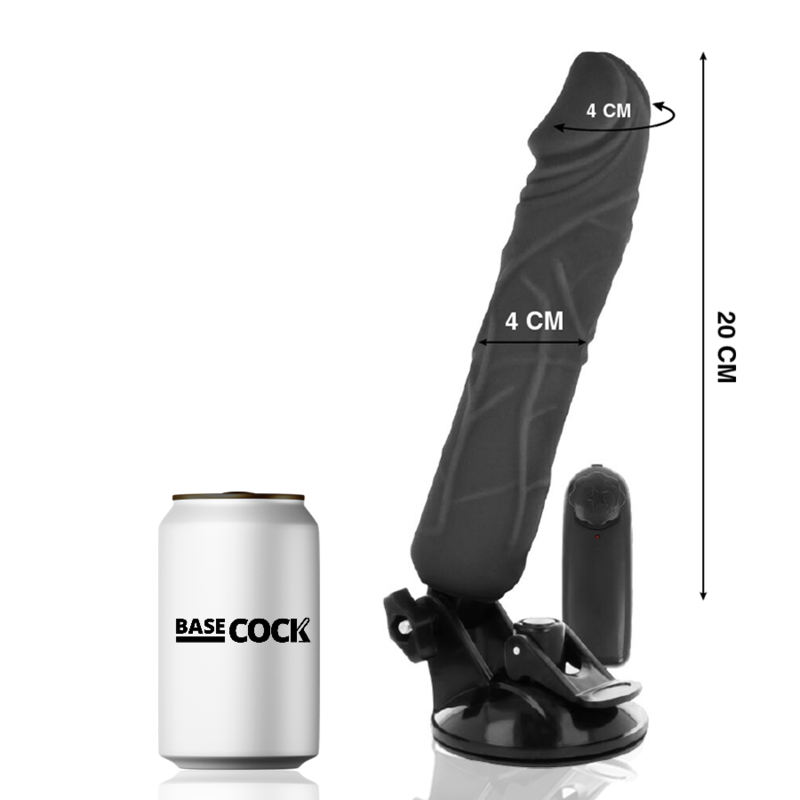BASECOCK - REALISTISCHER VIBRATOR MIT FERNBEDIENUNG SCHWARZ 20 CM -O- 4 CM für intensive Stimulation und Self-Love