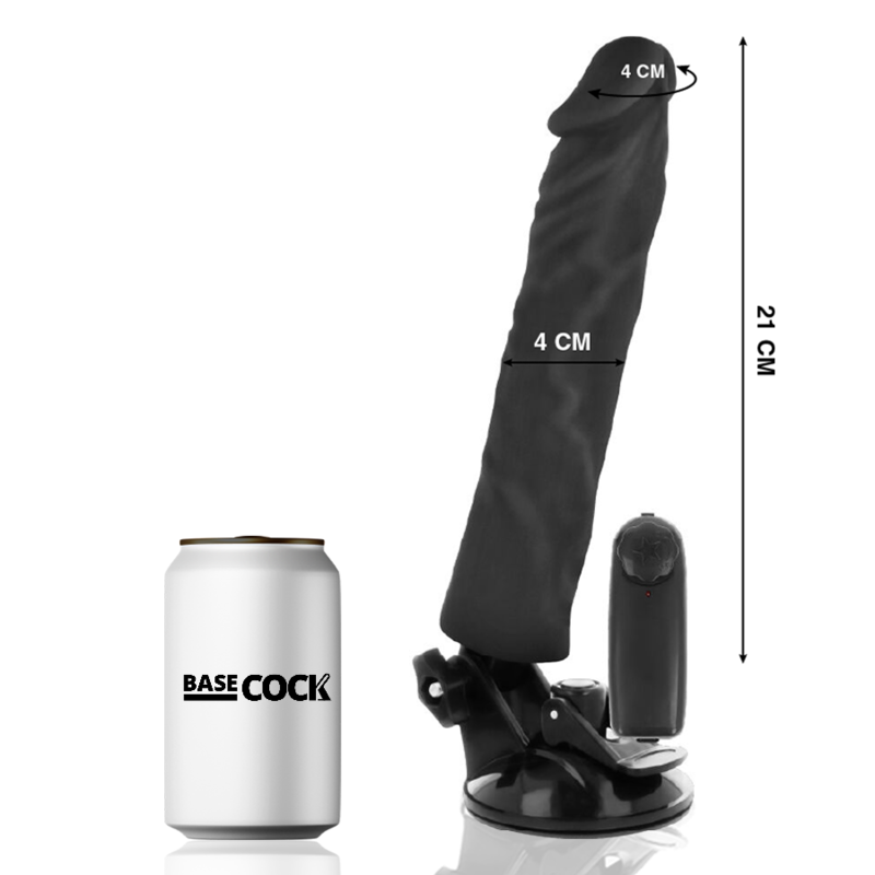 BASECOCK - REALISTISCHER VIBRATOR MIT FERNBEDIENUNG SCHWARZ 21 CM -O- 4 CM für intensive Stimulation und Self-Love