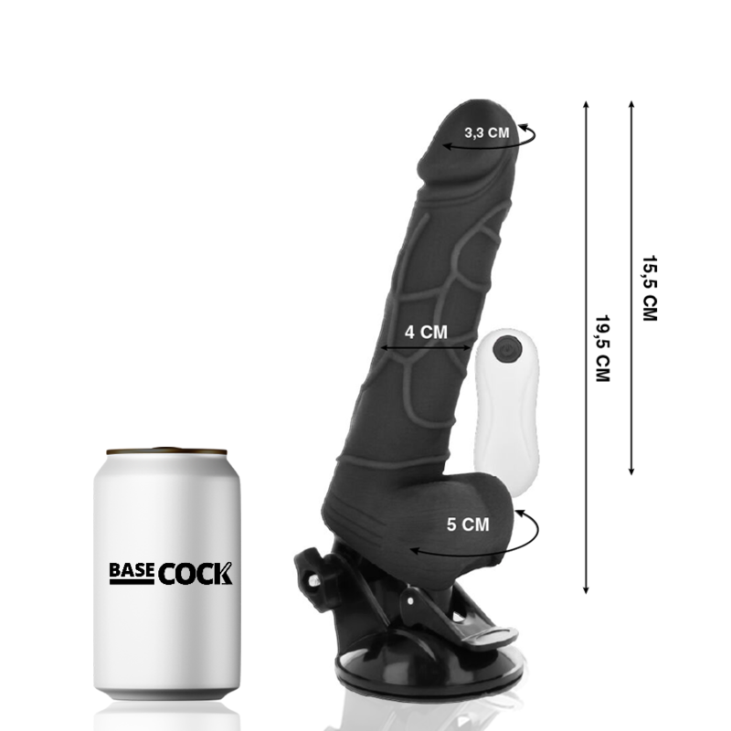 BASECOCK - REALISTISCHER VIBRATOR MIT FERNBEDIENUNG SCHWARZ MIT HODEN 19.5 CM -O- 4 CM für intensive Stimulation und Self-Love