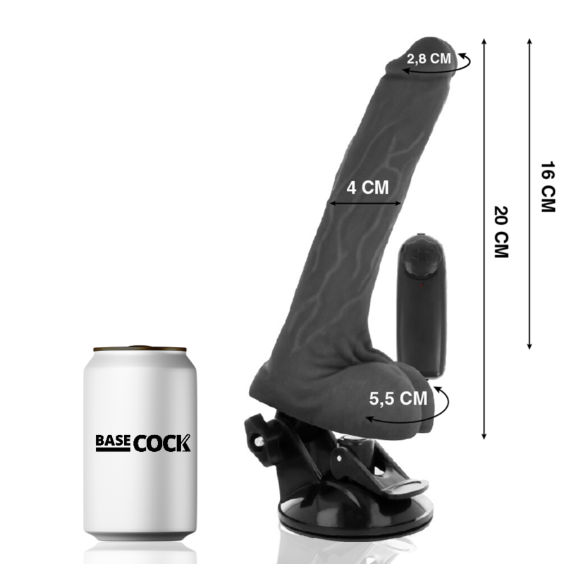 BASECOCK - REALISTISCHER VIBRATOR MIT FERNBEDIENUNG SCHWARZ MIT HODEN 20 CM -O- 4 CM für intensive Stimulation und Self-Love