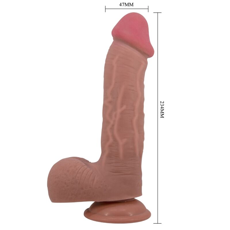 PRETTY LOVE - REALISTISCHER DILDO DER SLIDING SKIN-SERIE MIT SLIDING SKIN-SAUGNAPF BRAUN 23,4 CM Produktansicht und Details