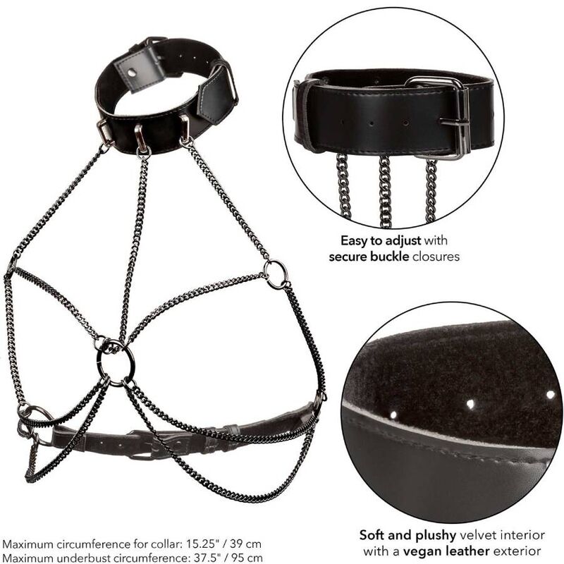 CALEXOTICS Euphoria Multi Chain Collar Harness – Verstellbares veganes Leder-Halsband für Fetisch & Bondage | Secet Pulse