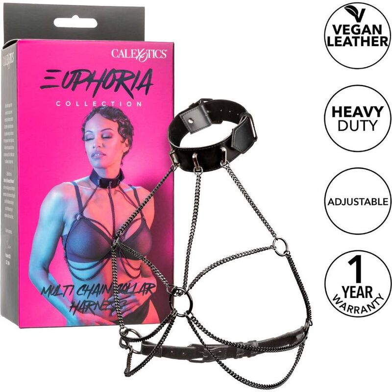 CALEXOTICS Euphoria Multi Chain Collar Harness – Verstellbares veganes Leder-Halsband für Fetisch & Bondage | Secet Pulse