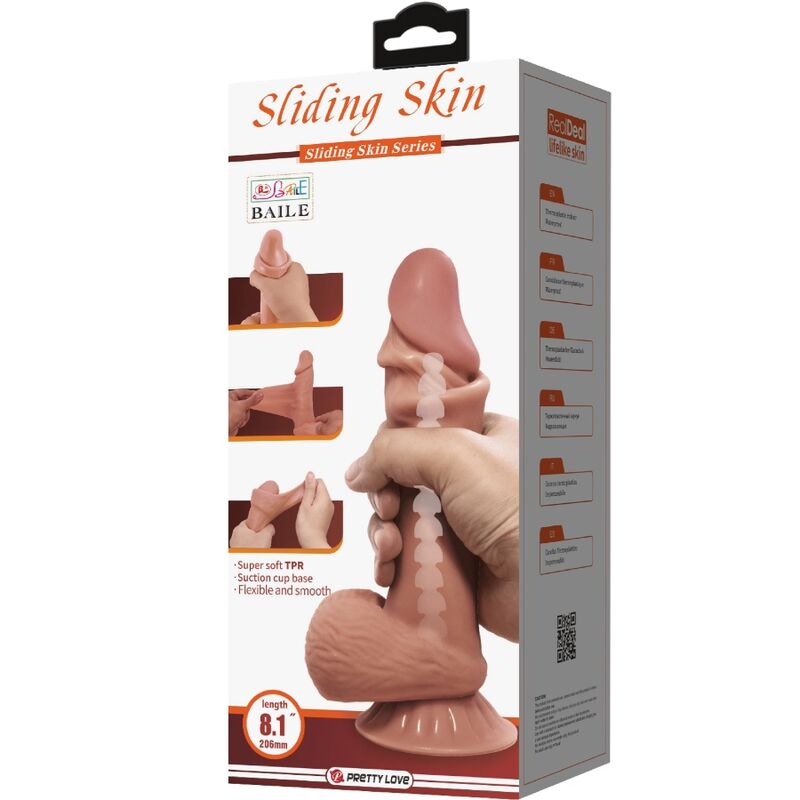 PRETTY LOVE - SLIDING SKIN SERIES REALISTISCHER DILDO MIT SCHIEBENDEM BRAUNEN HAUTSAUGNAPF 19,4 CM – realistischer Dildo Bild 14