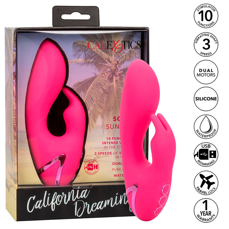 CalExotics So. Cal Sunshine Rabbit Vibrator Fuchsia – 10 Vibrationsfunktionen, Doppelmotor, USB wiederaufladbar – Rabbit Vibrator Bild 3