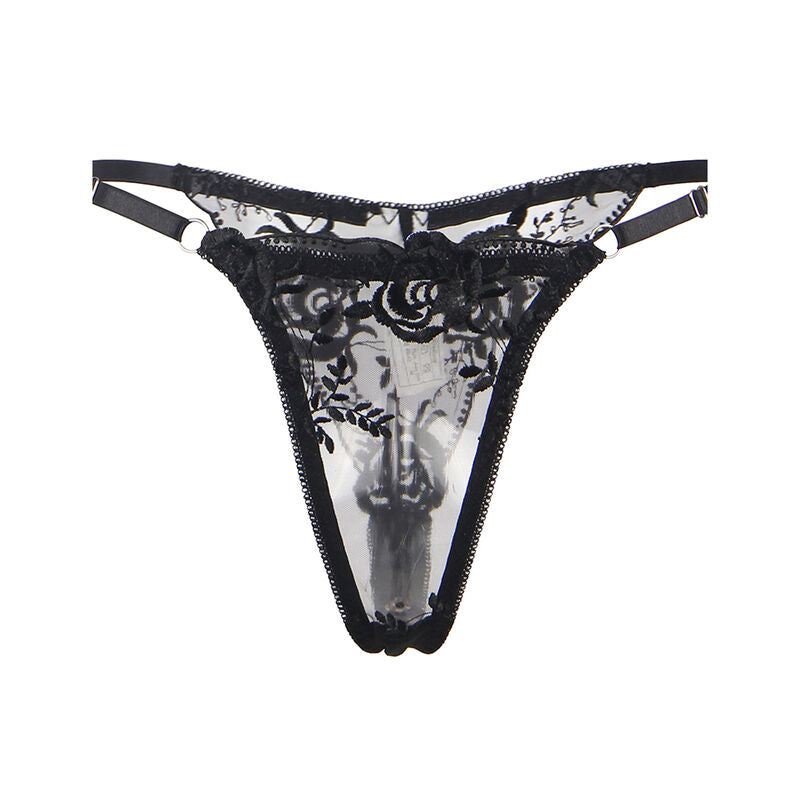 SUBBLIME - 3-TEILIGES SET BH + STRING + STRUMPFBAND BLUMENPRINT SCHWARZ L/XL – Bustier Bild 9