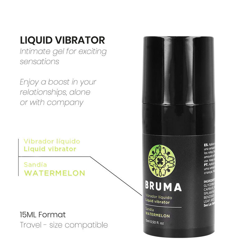 BRUMA - FLÜSSIGER VIBRATOR ULTRA GLEITENDE WASSERMELONE 15 ML Gleitgel Produktverpackung und Details