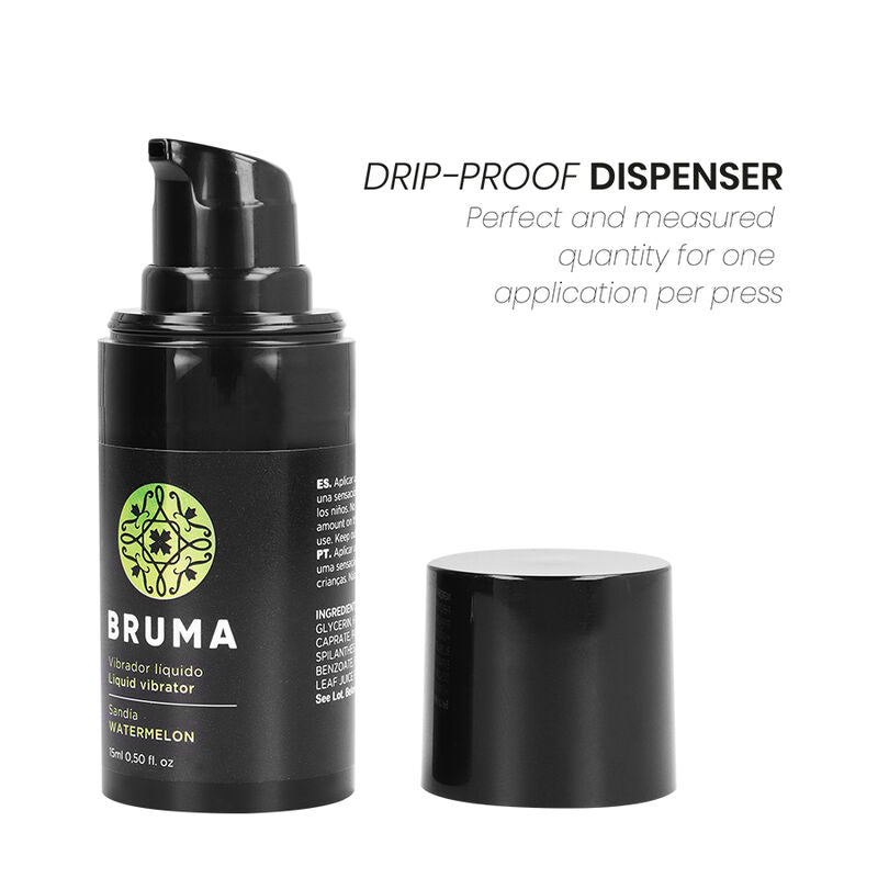 BRUMA - FLÜSSIGER VIBRATOR ULTRA GLEITENDE WASSERMELONE 15 ML Gleitgel Produktverpackung und Details