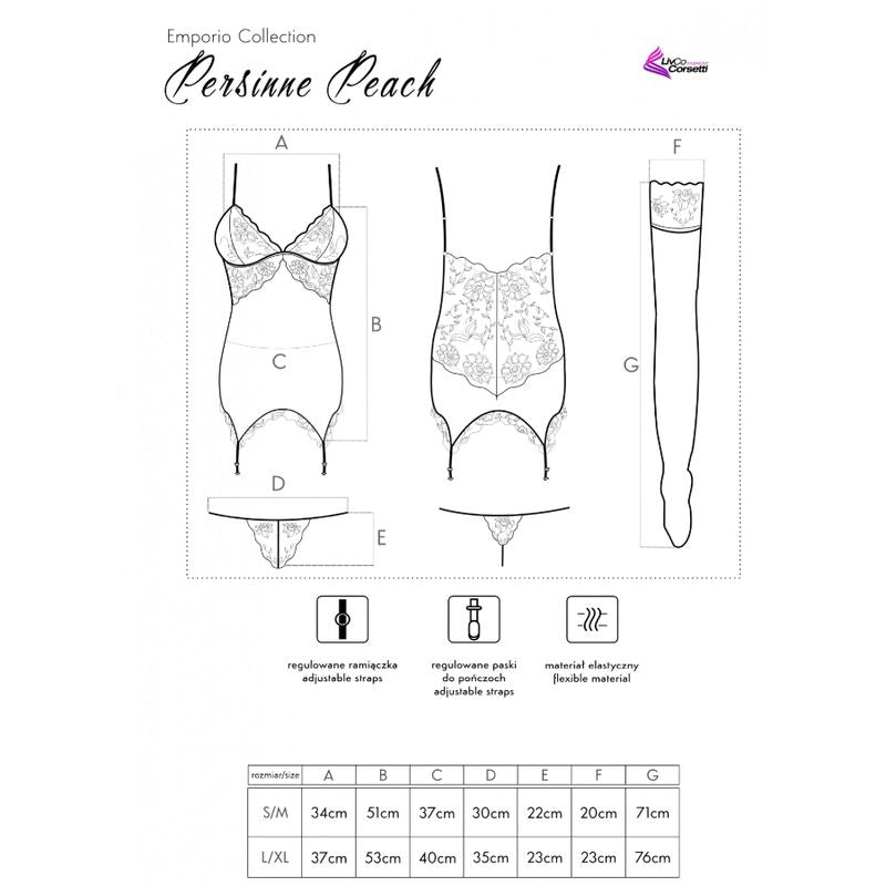 LIVCO CORSETTI FASHION - PERSINNE PEACH SET KORSET + HÖSCHEN + STRÜMPFE hochwertige Produktabbildung