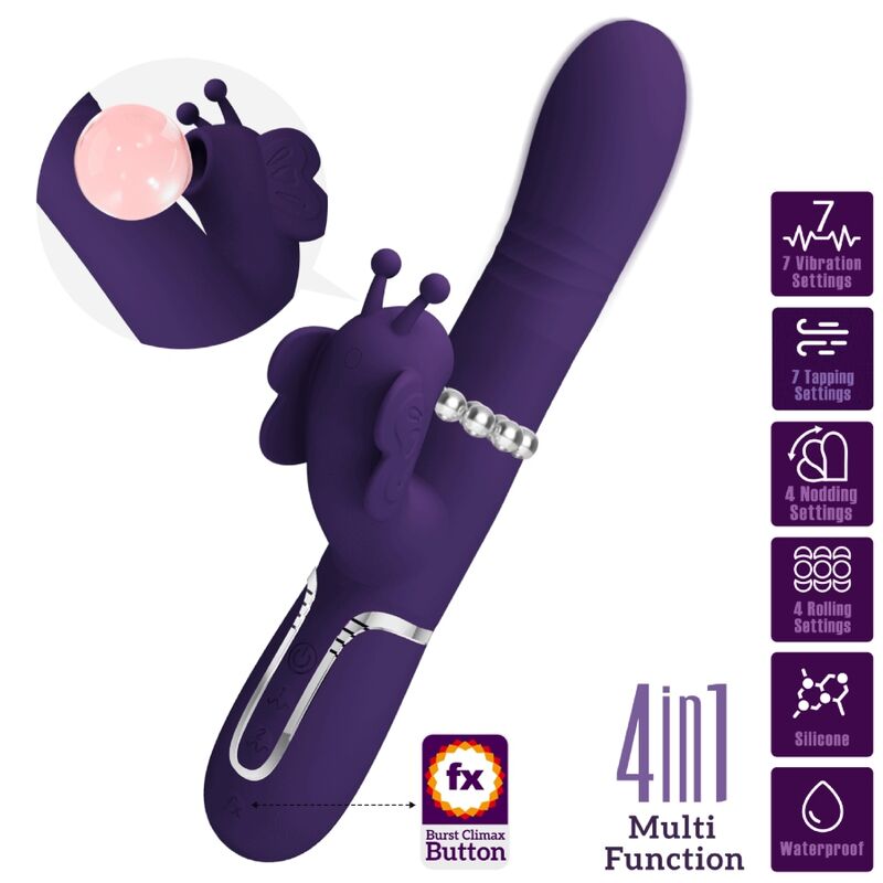 PRETTY LOVE - MULTIFUNKTIONS-KANINCHENVIBRATOR 4 IN 1 SCHMETTERLING LILA – Vibrator Bild 12