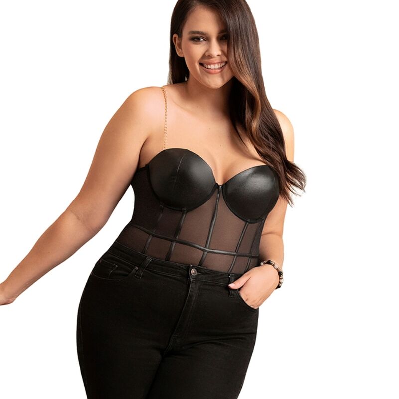 SUBBLIME - SCHWARZER BODY MIT KETTEN-HOSENTRGERN L/XL Dessous-Body diskret online kaufen