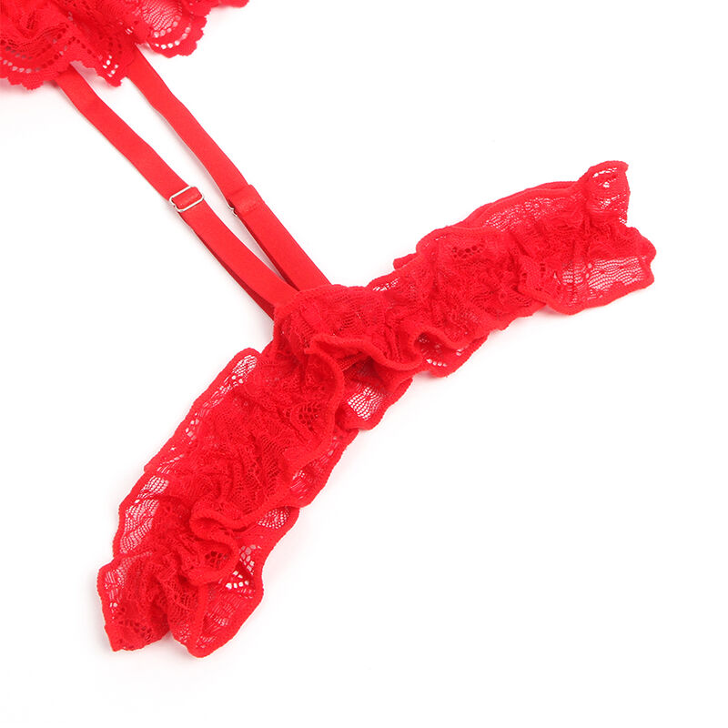 SUBBLIME - TEDDY MIT STRUMPFBAND MIT SPITZENDETAIL UND STREIFEN ROT S/M – Strümpfe Bild 9