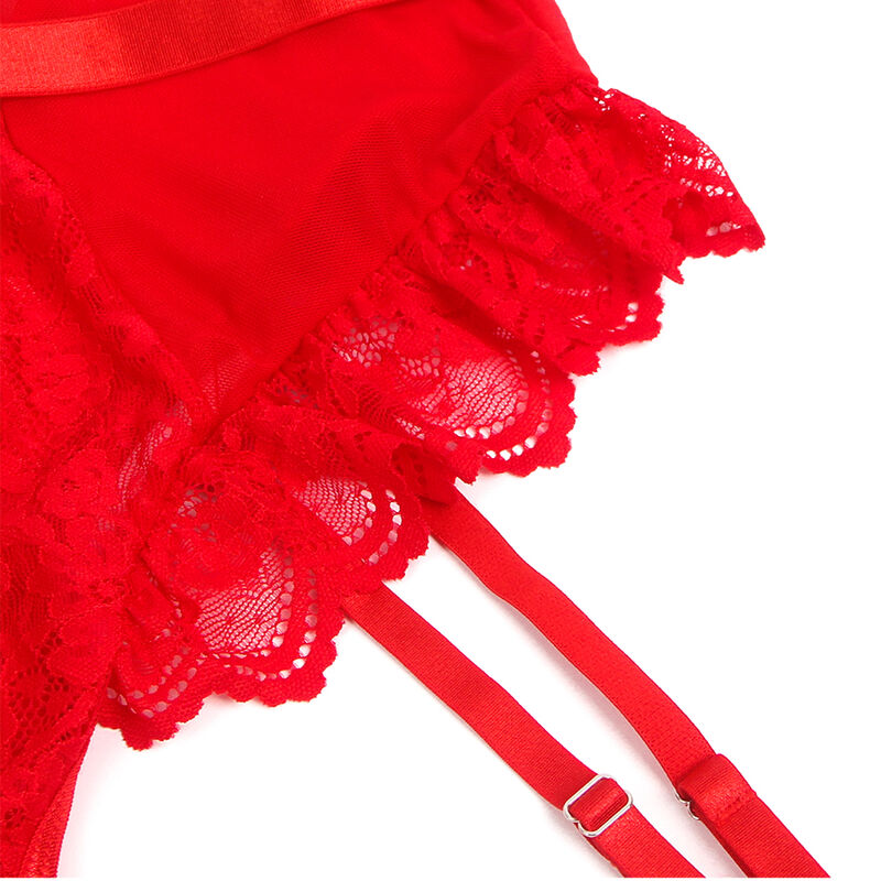 SUBBLIME - TEDDY MIT STRUMPFBAND MIT SPITZENDETAIL UND STREIFEN ROT S/M – Strümpfe Bild 10