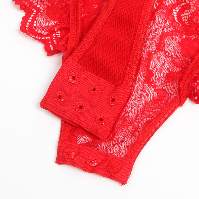 SUBBLIME - TEDDY MIT STRUMPFBAND MIT SPITZENDETAIL UND STREIFEN ROT S/M – Strümpfe Bild 11