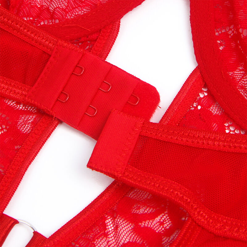 SUBBLIME - TEDDY MIT STRUMPFBAND MIT SPITZENDETAIL UND STREIFEN ROT S/M – Strümpfe Bild 8