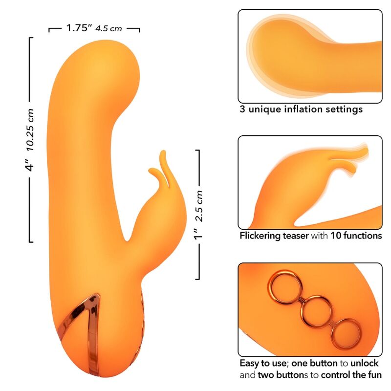 CalExotics Montecito Muse Rabbit Vibrator Orange – Doppelstimulator, 10 Vibrationsfunktionen, USB wiederaufladbar – Rabbit Vibrator Bild 12