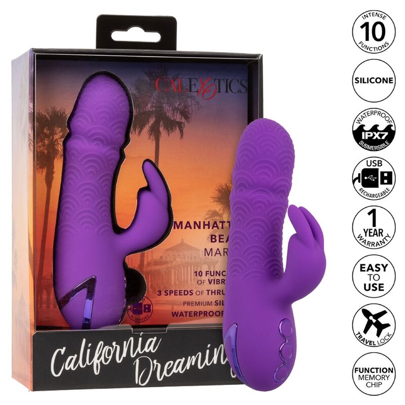 CalExotics Manhattan Beach Marvel Rabbit Vibrator Lila – Doppelmotor, 10 Vibrationsfunktionen, USB wiederaufladbar – Rabbit Vibrator Bild 14
