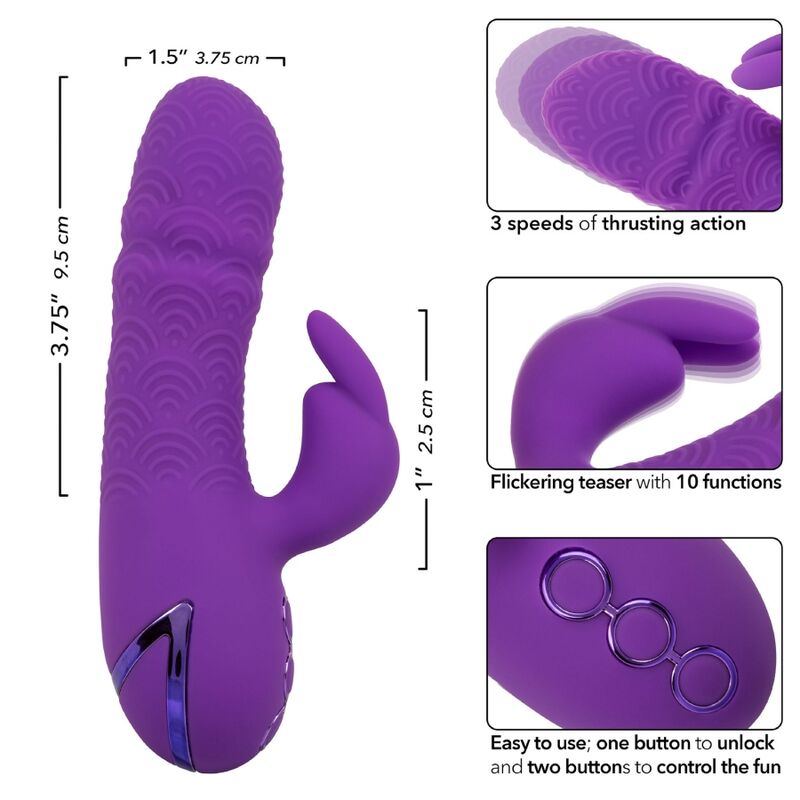 CalExotics Manhattan Beach Marvel Rabbit Vibrator Lila – Doppelmotor, 10 Vibrationsfunktionen, USB wiederaufladbar – Rabbit Vibrator Bild 11