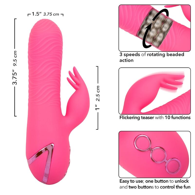 CalExotics Sacramento Sweetie Rabbit Vibrator Pink – Doppelmotor, 10 Vibrationsfunktionen, 3 Rotationsgeschwindigkeiten, USB wiederaufladbar – Rabbit Vibrator Bild 14