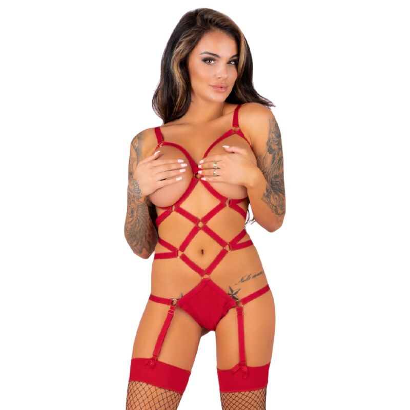 LIVCO CORSETTI FASHION - THIARA LC 20213 SET BODY + STRÜMPFE ROT S/M Dessous-Body Produktansicht