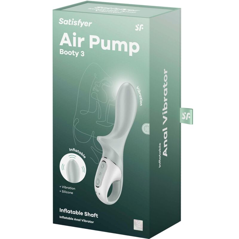 SATISFYER - AIR PUMP BOOTY 3 AUFBLASBARER ANALVIBRATOR GRAUGRÜN hochwertiges Intimtoy